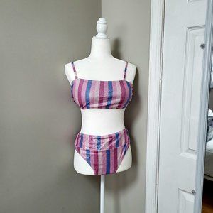 Popvil Multicolor Striped Shimmer Bandeau Bikini Size Large Brand New w/ Tags